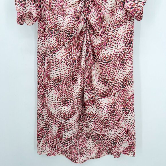 Express Women's Abstract Print Puff Sleeve Ruched Front Hi-Lo Midi Dress XL - Picture 5 of 12